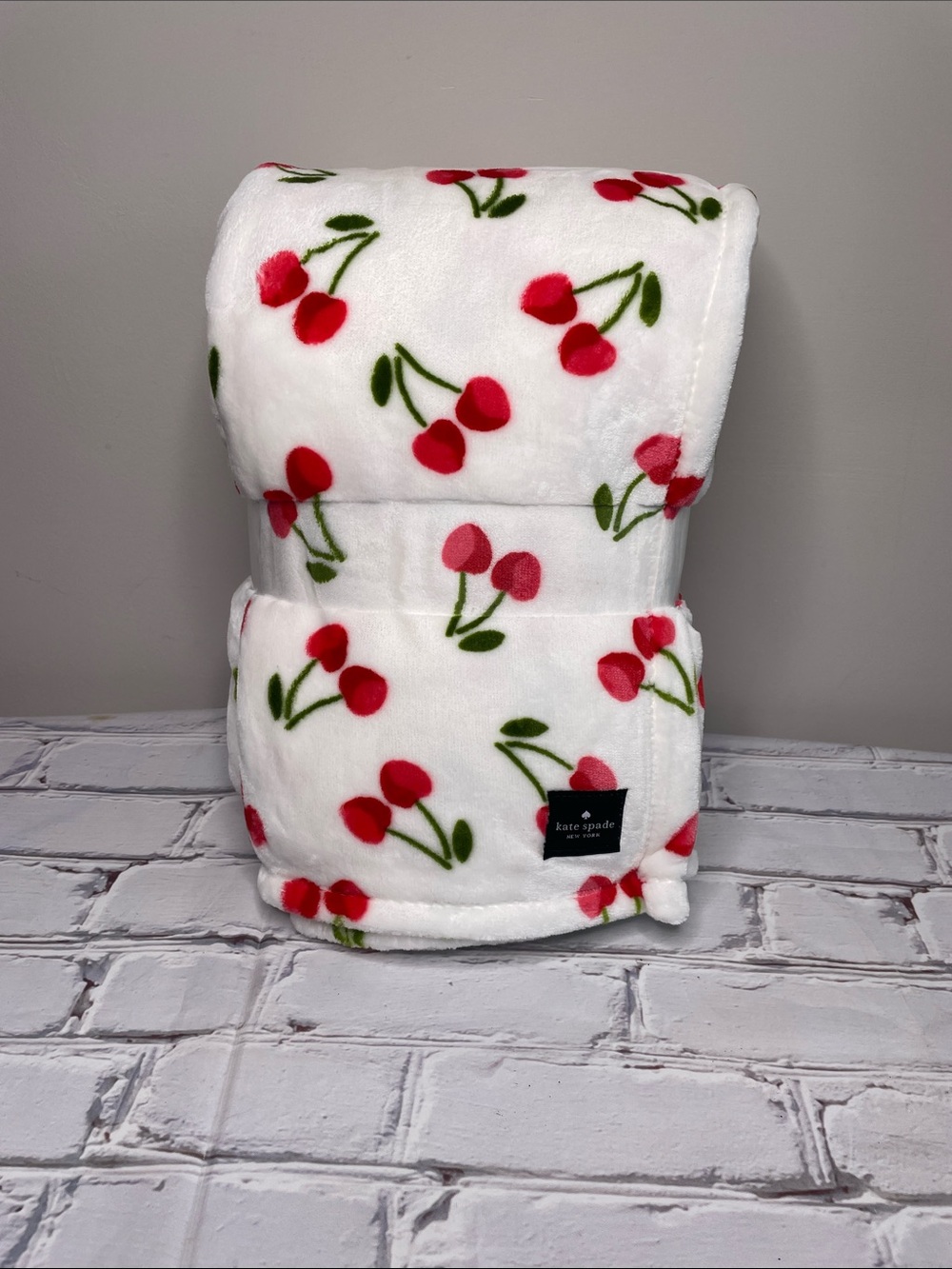 kate spade white red cherry plush throw blanket